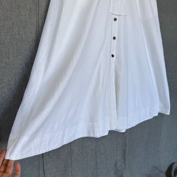Ann Taylor ivory Linen Blend Short Puff Sleeve Button Front Midi Dress Size 16 - Picture 7 of 17